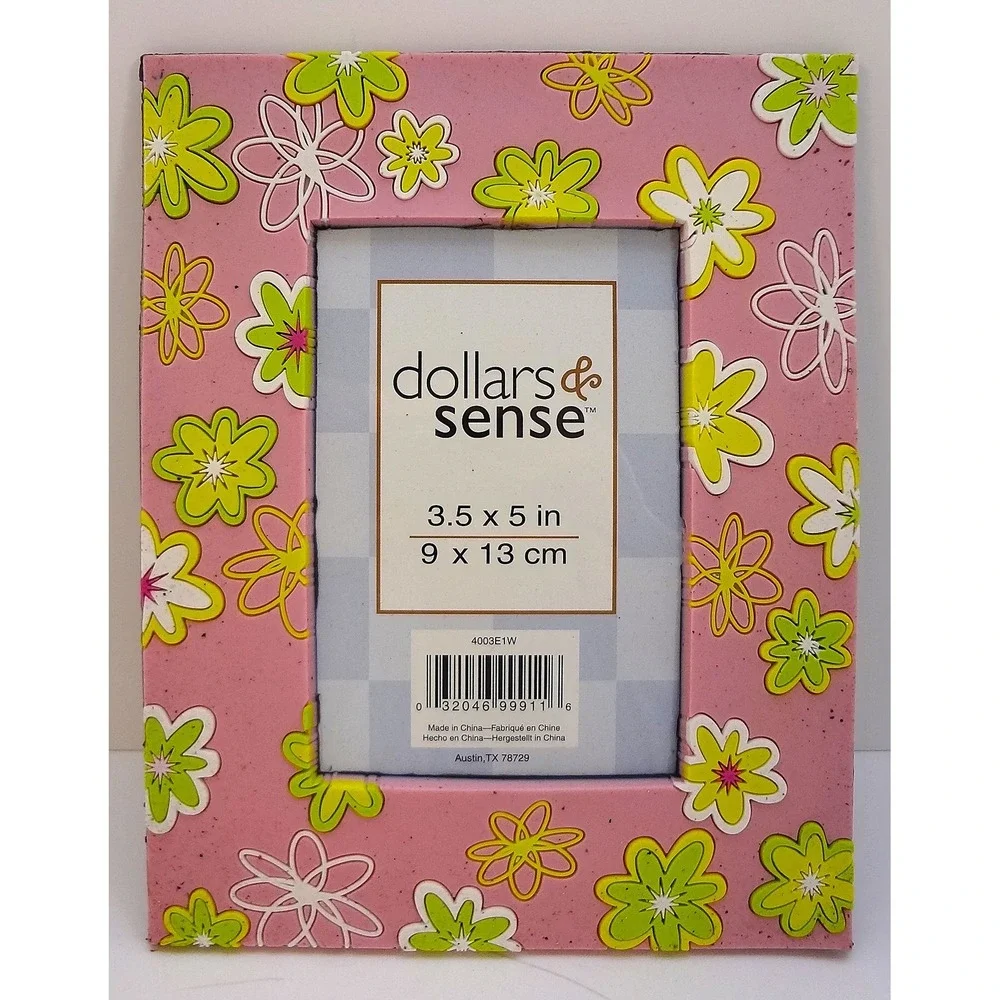 Pink Floral Picture Frame 3.5 x 5 Photo Raised Rubber Daisies Flowers